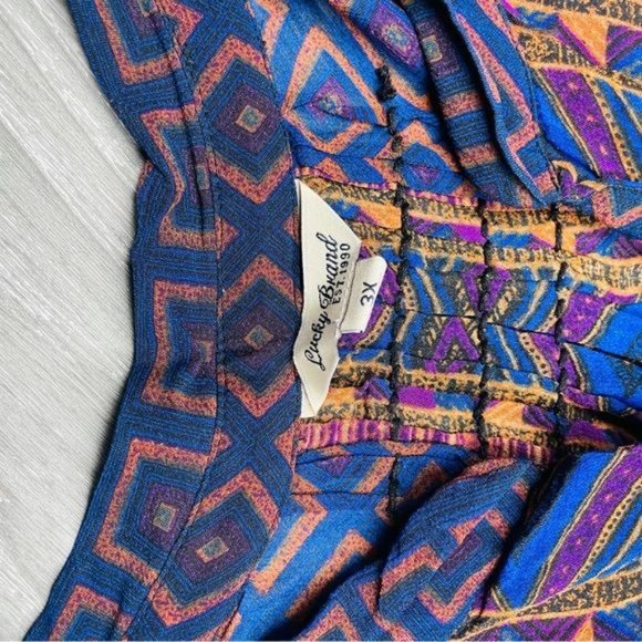 Lucky brand 3x Aztec design flowey blue and purple crop sleeved shirt / top blou - Picture 5 of 5